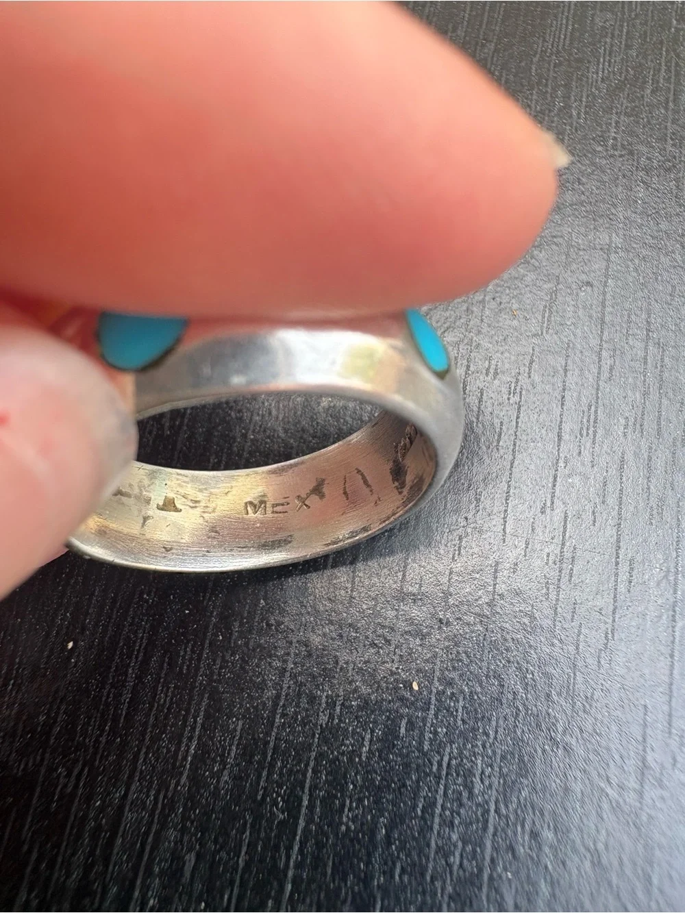 Mexico Sterling Silver Ring with Turquoise Inlay - Size 7.75